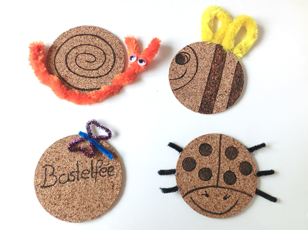 Finished decorated Cork Coasters following an Idea by Pebaro